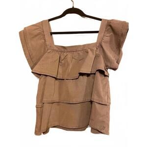 Love & Trends Brown Tiered Ruffle Sleeve Top Large
